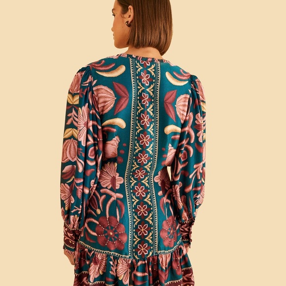 NWT Farm Rio Teal Seashell Tapestry Viscose Mini Dress - Picture 5 of 7